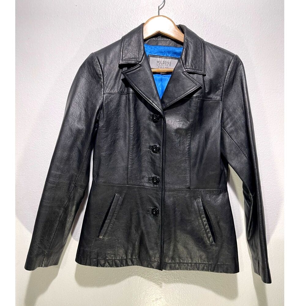 Wilsons Leather Maxima jacket genuine black leather classic rockabilly womenS